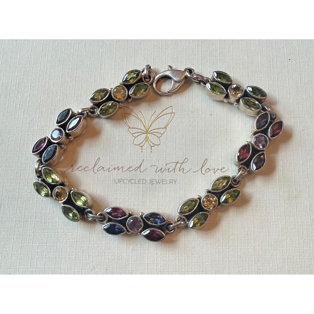 Nicky Butler 925 Sterling Silver Multi Gemstone India - 7.5" Link Bracelet